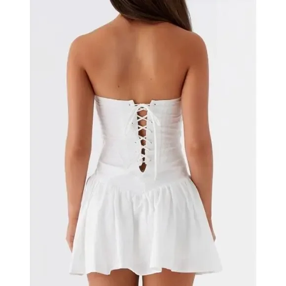 Peppermayo Exclusive - Larnie Linen Mini Dress - White Size 14 NWT - Picture 4 of 8